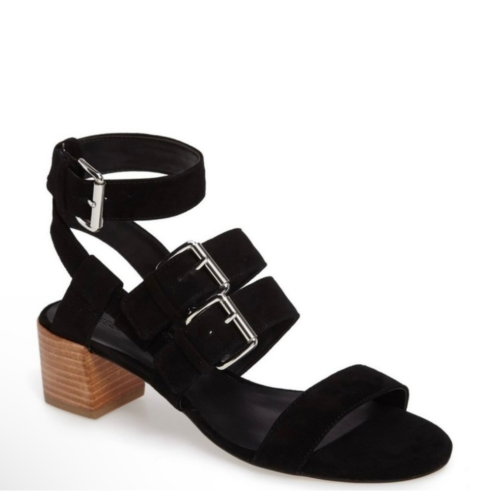 Rebecca Minkoff Black Ilana Low Heeled‎ Sandal  Strappy Buckle Open Toe Sz 9,5 M